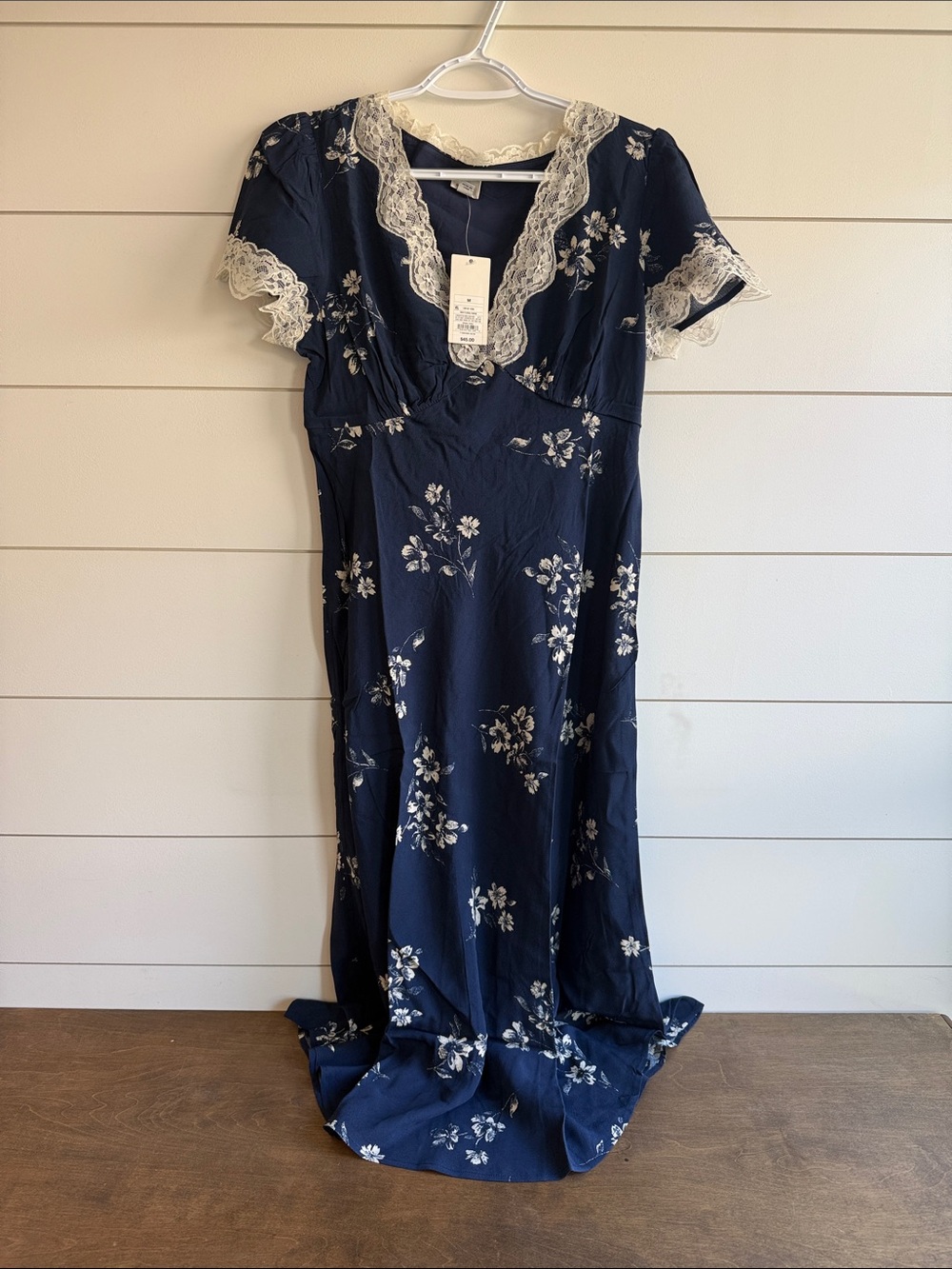 a new day Navy Floral Maxi Dress with Cream Lace Trim